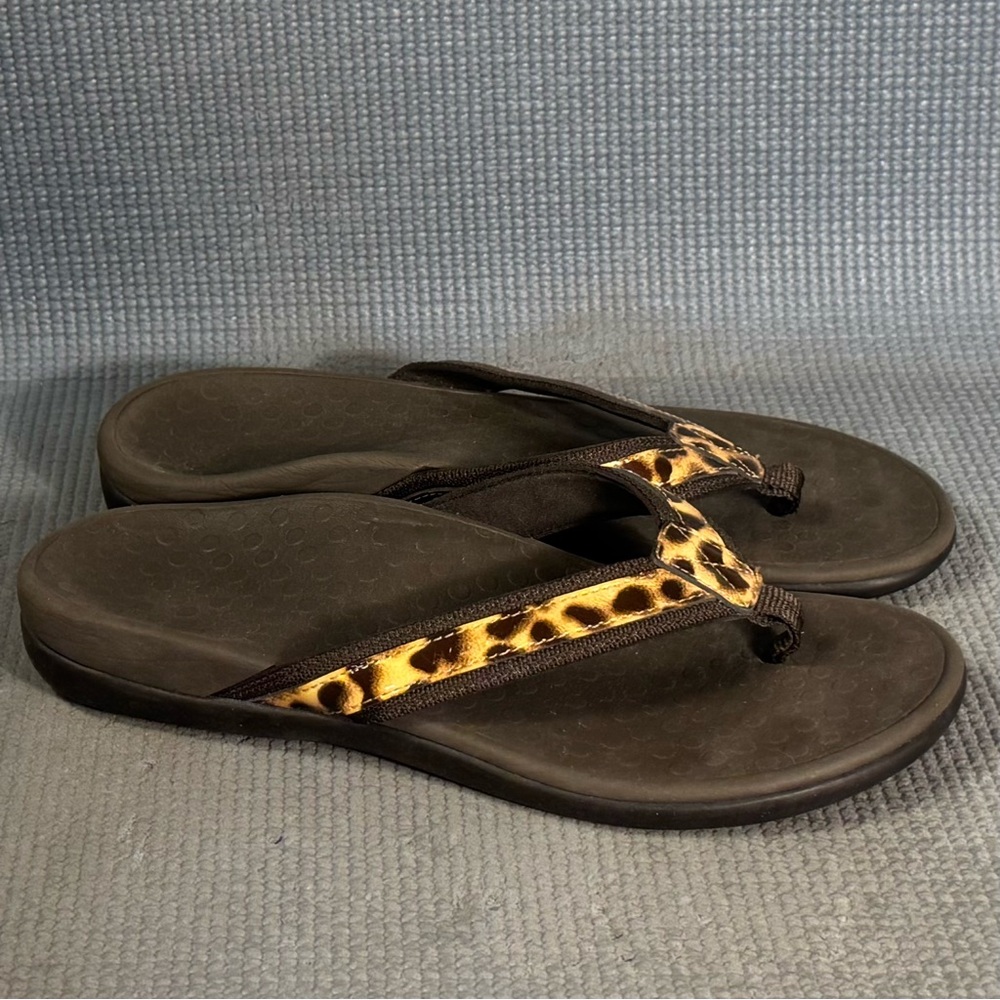 Vionic Women’s Tide‎ II Brown Leopard Print Arch Support Thong Sandals Size 8 - Picture 2 of 9